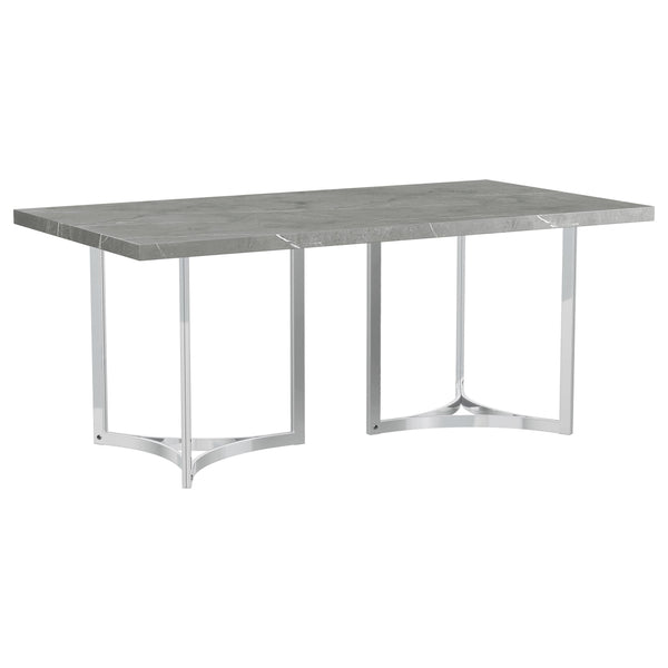 English Elm Savona Rectangular Faux Marble Dining Table with Chrome Double Pedestal Seats Six B062S01674
