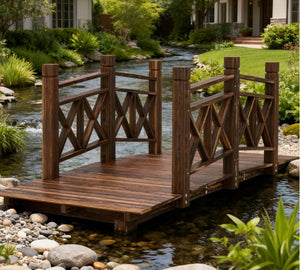 English Elm Garden Arched Wood Footbridge Solid Fir Pine Backyard Pond Creek Zen Outdoor T3971P420736