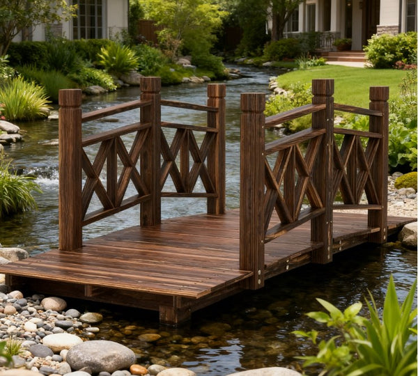 English Elm Garden Arched Wood Footbridge Solid Fir Pine Backyard Pond Creek Zen Outdoor T3971P420736
