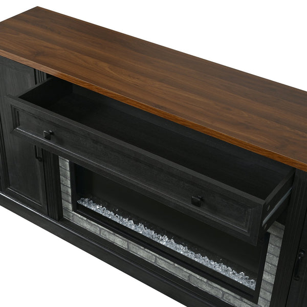 English Elm 3-piece Farmhouse Entertainment Center with Curved Cabinets Walnut Mdf Modular Living Room Black N721S000072B