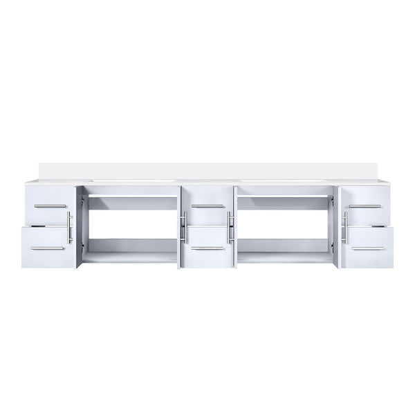 English Elm Glossy 84" Double Bath Vanity with White Quartz Top, Solid Wood Frame, Soft-Close Drawers & Ample Storage B2731P258764
