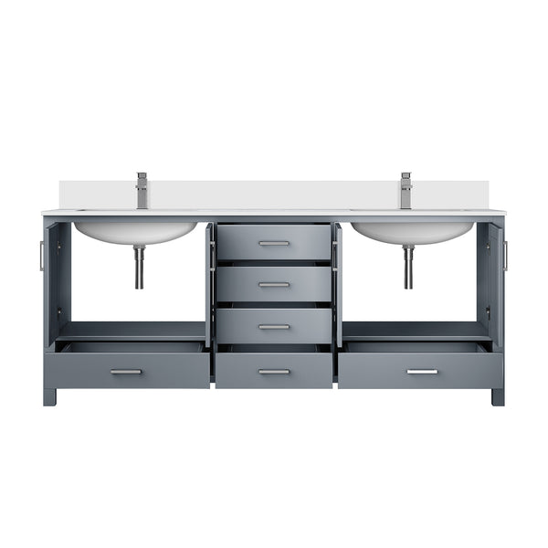 English Elm Dark Grey Double Bath Vanity - 80" W With Cultured Marble Top & Chrome Faucet For Modern Elegance B2731P259130