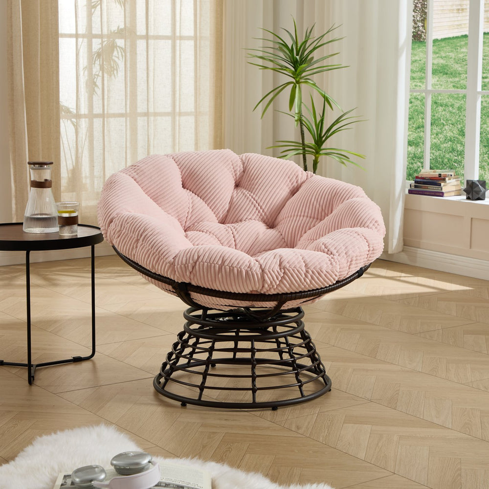 English Elm Comfortable Swivel Papasan Chair Pe Rattan Bowl Seat with Plush Corduroy Cushion W640P443558