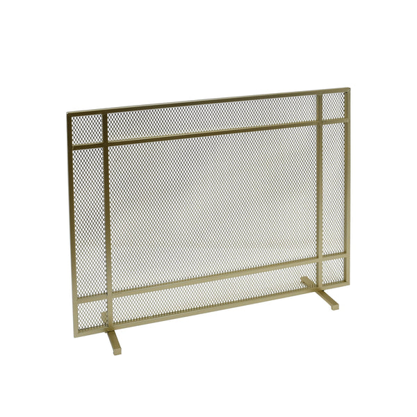 English Elm Christopher Knight Home® - FIRE Markus Modern Single Panel Iron Firescreen with Brushed Silver Finish, Minimalist Mesh Guard Gold 65183.00GLD