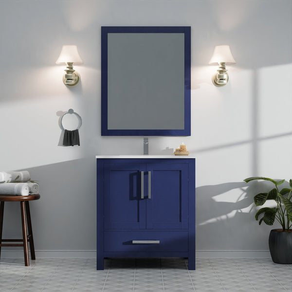 English Elm Navy Blue Bath Vanity 30" W x 22" D with White Quartz Top, Solid Wood, Soft-Close Drawer, Storage B2731P258801