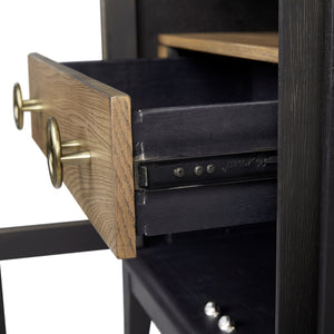 English Elm Glass Door Nightstand in Black Solid Wood & MDF with Tempered Glass Doors, Drawer, Sleek Finish B2699P237491