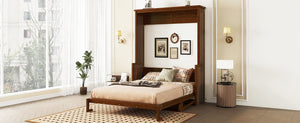 English Elm Queen Murphy Wall Bed with Integrated Desk Gas Strut Lift White Cabinet for Small Spaces Walnut W504S00226