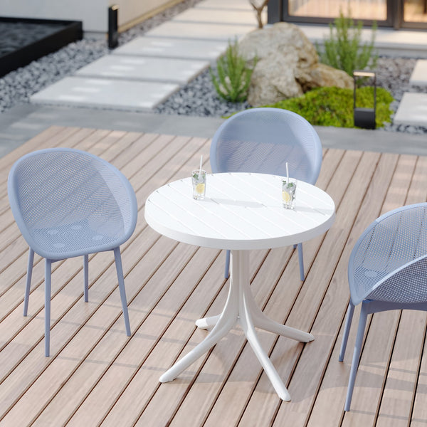 English Elm Summer Outdoor Bistro Set Uv Resistant Polypropylene Slatted Chairs and Round Patio Table Light Baby Blue,White W3450S00019