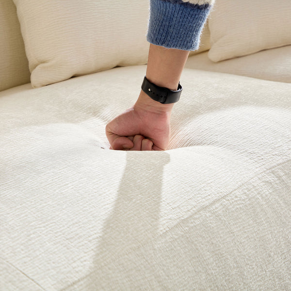 English Elm VSF1112 Oversized Beige L-Shaped Sectional Sofa with PU Leather Base, No Assembly, 6 Pillows, Plush Comfort W3208S00003