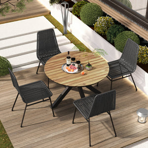 English Elm Christopher Knight Home® - Outdoor 5-Piece Patio Dining Set with PE Rattan Chairs & Acacia Wood Table on Iron Legs, Durable Comfort Black N779P201261D-2_N779P251402T