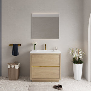English Elm 36'' Floating Vanity Fluted Front Smoked Walnut Soft Close Drawer Quartz Basin W1920P385555