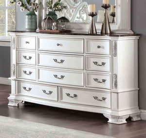 English Elm Luxury Pearl White Dresser Genuine Marble Top Bronze Hardware Dovetail Bedroom Storage B2741P448889