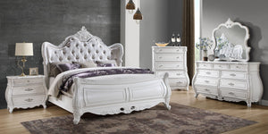 English Elm Opulence Modern 5-Piece Queen Bedroom Set In Pearl White - Elegant Carved Design & Ample Storage Solutions B009S01369-GIGA