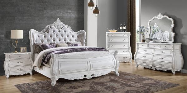 English Elm Opulence Modern 5-Piece Queen Bedroom Set In Pearl White - Elegant Carved Design & Ample Storage Solutions B009S01369-GIGA