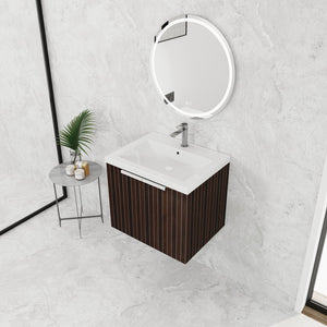 English Elm 24 Inch Silver-Brown Stripe Wall-Mounted Vanity with Resin Sink, Soft-Close Doors & Ample Storage W999P204936