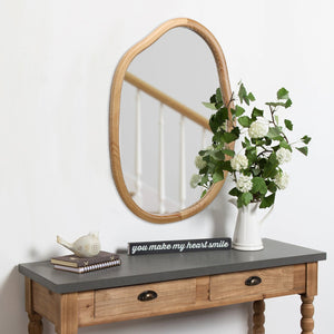 English Elm Irregular Asymmetrical Wall Mirror 32x22 Antique Natural Wood Frame Wavy Accent for Bright Modern Spaces W2295P290654
