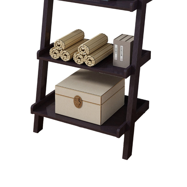 English Elm Accent Leaning Ladder Bookcase Five Tier Warm Cocoa Finish for Living Room Office B056P416988