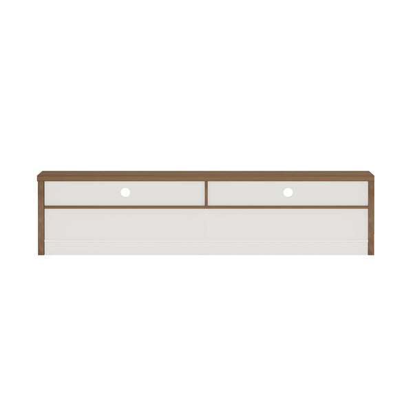 English Elm Duncan 70" TV Stand with Hidden Storage and Cable Management, Handle-Free Drawers, Easy Assembly Brown+White B365S00125