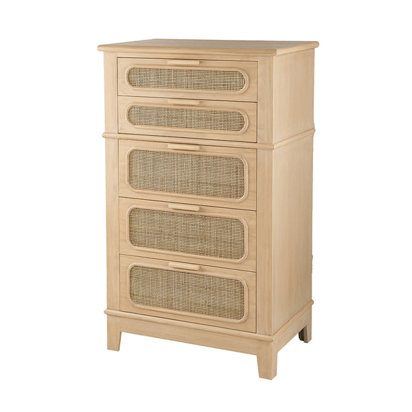 English Elm 29X18X46" Coastal-Inspired Tall Chest With Cane Drawers - Mid-Century Modern Storage Solution For Home W2078P179286