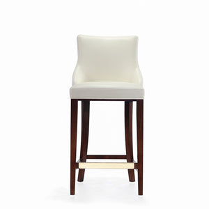 English Elm Shubert Solid Beech Wood Upholstered Barstool with Gold Footplate, Commercial Grade, 29" Seat Height Ivory B365P397931