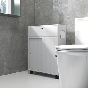 English Elm kleankin Slim Toilet Paper Cabinet on Wheels with Adjustable Shelf, Sliding Doors & Flip Top (White) W2225P229297