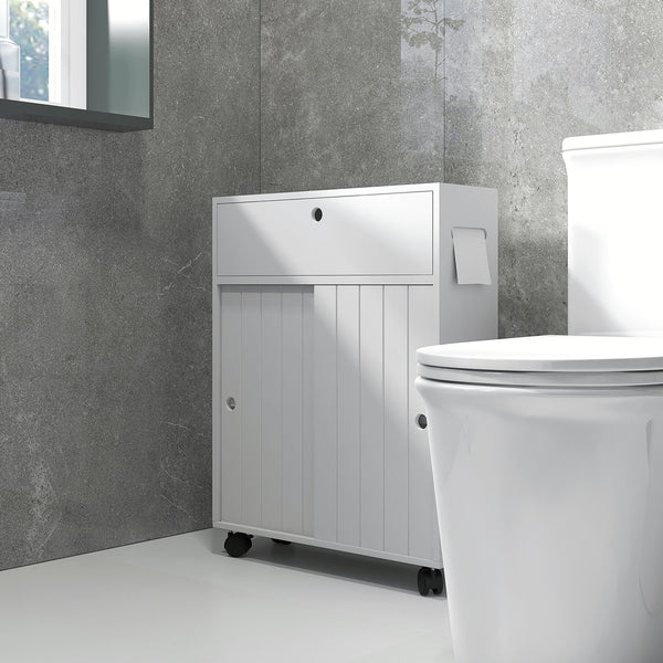 English Elm kleankin Slim Toilet Paper Cabinet on Wheels with Adjustable Shelf, Sliding Doors & Flip Top (White) W2225P229297