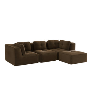English Elm Modern Corduroy Sectional Sofa Tufted 3 Seater with Movable Ottoman Deep Seat Brown W714S01808