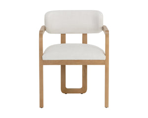 Sunpan Madrone Dining Armchair: Stunning Oak Frame with Luxurious Leather Upholstery for Timeless Elegance Rustic Oak / Heather Ivory Tweed