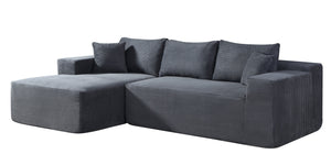 English Elm 2-Piece Stylish Dark Grey Corduroy L-Shaped Sofa With Pillows - Modular, Tool-Free Setup For Any Space B2735P384508