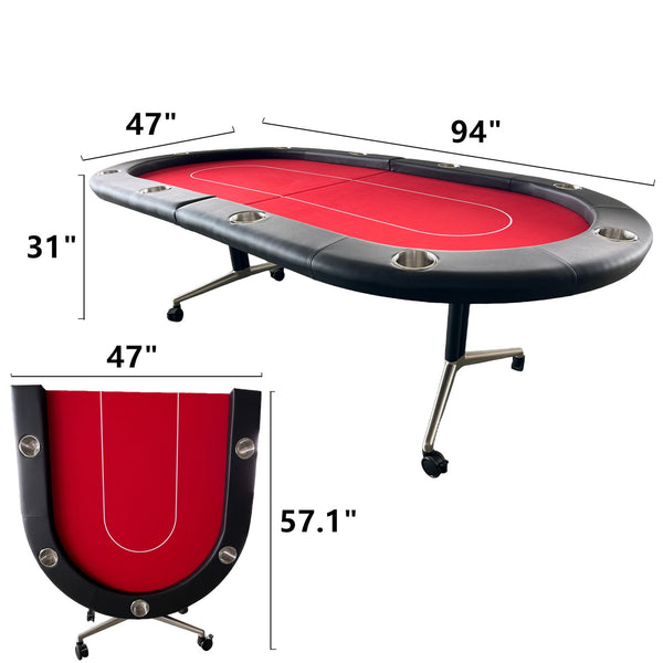 English Elm Ino Design 94 Inch Oval Felt Poker Table Seats Ten with Casters and Cup Holders Red W2748P321637