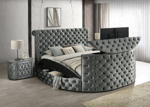 English Elm Luxurious Queen Size Bed Nightstand Set With Tv Lift, Electric Fireplace & Hidden Storage Solutions B2741S00116