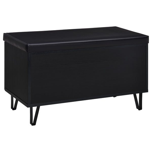 English Elm Astor Smoked Finish Entryway Bench with Drawer Open Shelving and Faux Leather Seat Black B062P440401