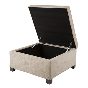 JLA Home Madison Park - Soft Storage Ottoman with Button-Tufted Top and Soft-Close Lid, Solid Wood Legs for Elegant Livingroom Sand FPF18-0255