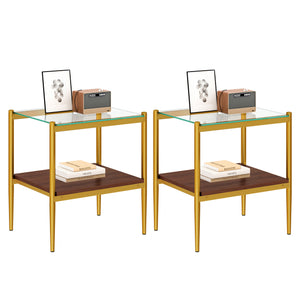 English Elm Coffee Table Set Of 3 With Tempered Glass & Mdf Storage Layer - Modern Living Room Tables! W241S00051