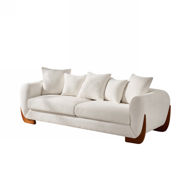 English Elm Modern 3-Seater Sofa with Wooden Legs, Lambswool Cushions & Sturdy Frame for Stylish Living Spaces Beige W2817P271187