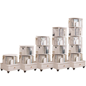 English Elm Rotating 6-Tier Corner Bookshelf With Drawer - Stylish 360° Swivel Storage For Small Spaces, White W2641P329209-GIGA