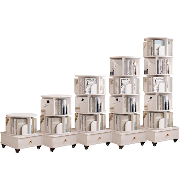 English Elm Rotating 6-Tier Corner Bookshelf With Drawer - Stylish 360° Swivel Storage For Small Spaces, White W2641P329209-GIGA