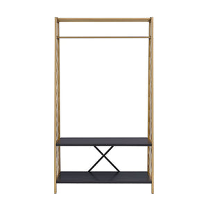 English Elm Gold Gold and Black Hall Tree with Two-Tier Shelves, Hanging Rail, Metal Frame for Entryway Decor B062P191051