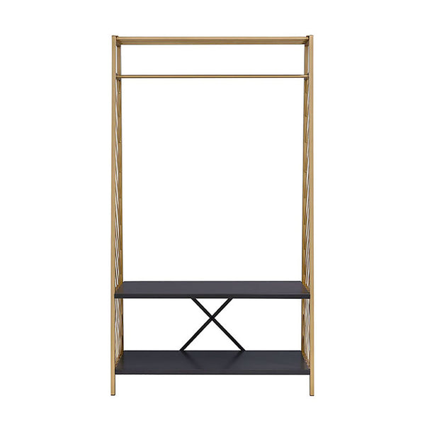 English Elm Gold Gold and Black Hall Tree with Two-Tier Shelves, Hanging Rail, Metal Frame for Entryway Decor B062P191051