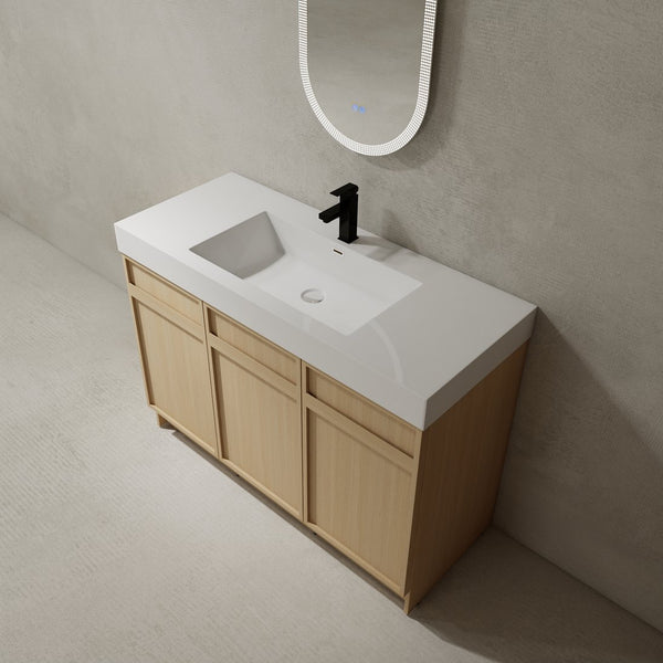English Elm 48" Freestanding Bathroom Vanity with Thick Resin Sink, Soft-Close Doors, Adjustable Shelves, Durable Finish Oak W999S00265