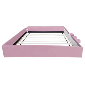 English Elm King Velvet Kids Platform Bed with Padded Guardrails Staircase and Storage Ottoman Pink+White SF000204AAH