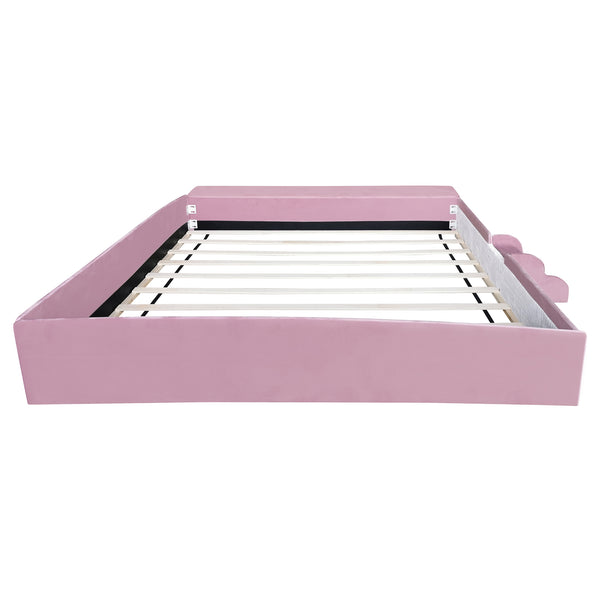 English Elm King Velvet Kids Platform Bed with Padded Guardrails Staircase and Storage Ottoman Pink+White SF000204AAH