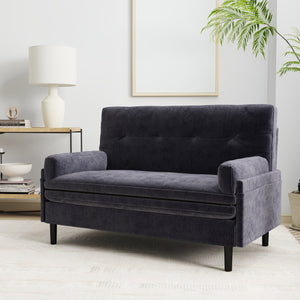 English Elm Grey 2 seater velvet sofa sleeper with metal frame, foam cushions, adjustable recline and compact design W570P195340
