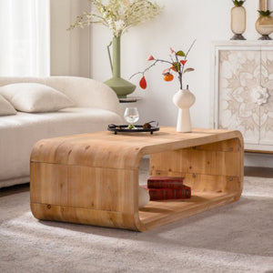 English Elm Modern Racetrack Oval Coffee Table Light Wood Veneer Open Shelf Airy Living Room W3081P352094
