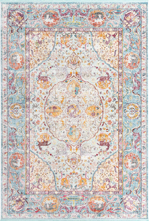 Unique Loom Baracoa Rumba Machine Made Border Rug Light Blue, Cream/Gold/Orange/Purple/Red 10' 0" x 14' 1"