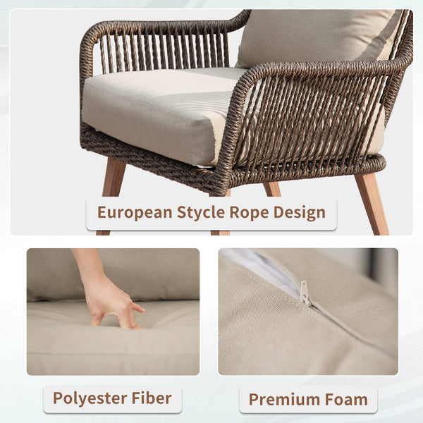 English Elm Patio Handwoven Rattan 4-Piece Conversation Set with Thick Cushions, Aluminum Frame, Khaki Weatherproof loveseat and table W1859S00086