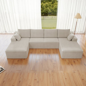 English Elm 131.9*68.9"Modular 131.9*68.9" Modular Sectional Sofa - Versatile Plush Corduroy Couch For Living Room & Apartment Use W3819S00032