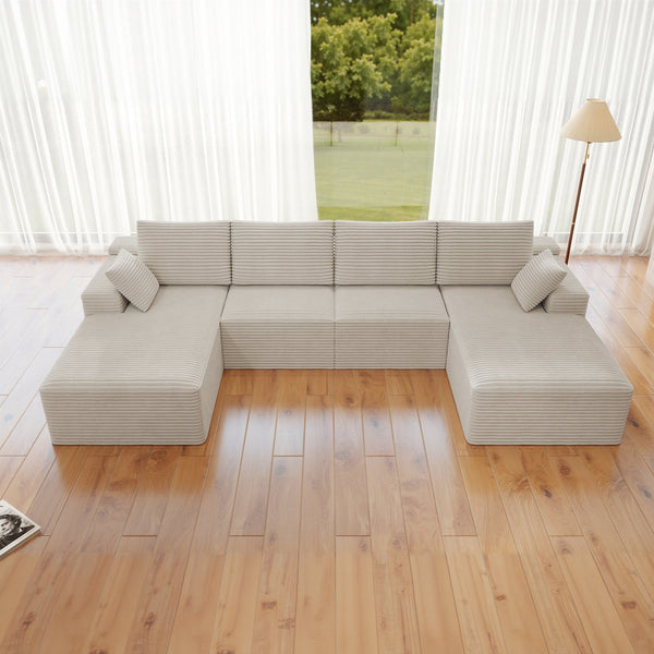 English Elm 131.9*68.9"Modular 131.9*68.9" Modular Sectional Sofa - Versatile Plush Corduroy Couch For Living Room & Apartment Use W3819S00032