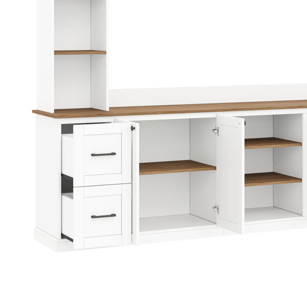 English Elm Unique Low Profile Media Console with Led Lighting Glass Shelves Fits Tvs to 105 White N721S000077K