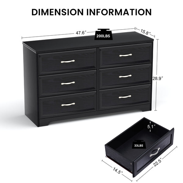 English Elm Modern Antique-Style 3-Drawer Chest with Gold Frame Knobs, Waterproof MDF, Anti-Tip Safety Design Black W1668P162670